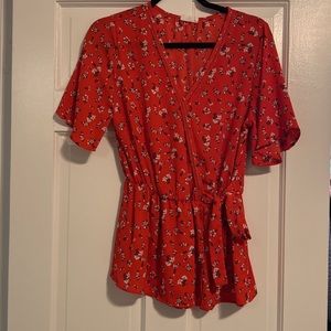 Red, Floral Blouse, size M